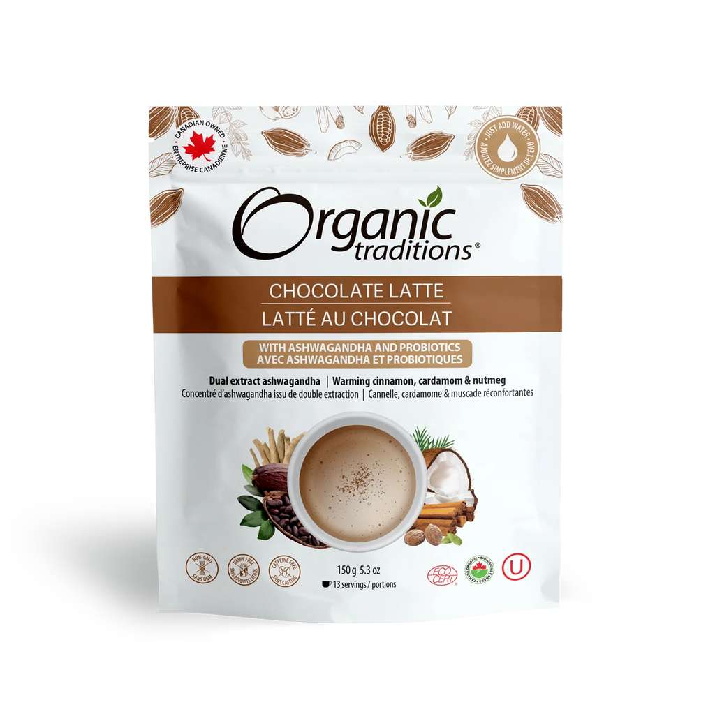 Organic Traditions Chocolate Latte with Ashwagandha and Probiotics 150g - Lighten Up Shop