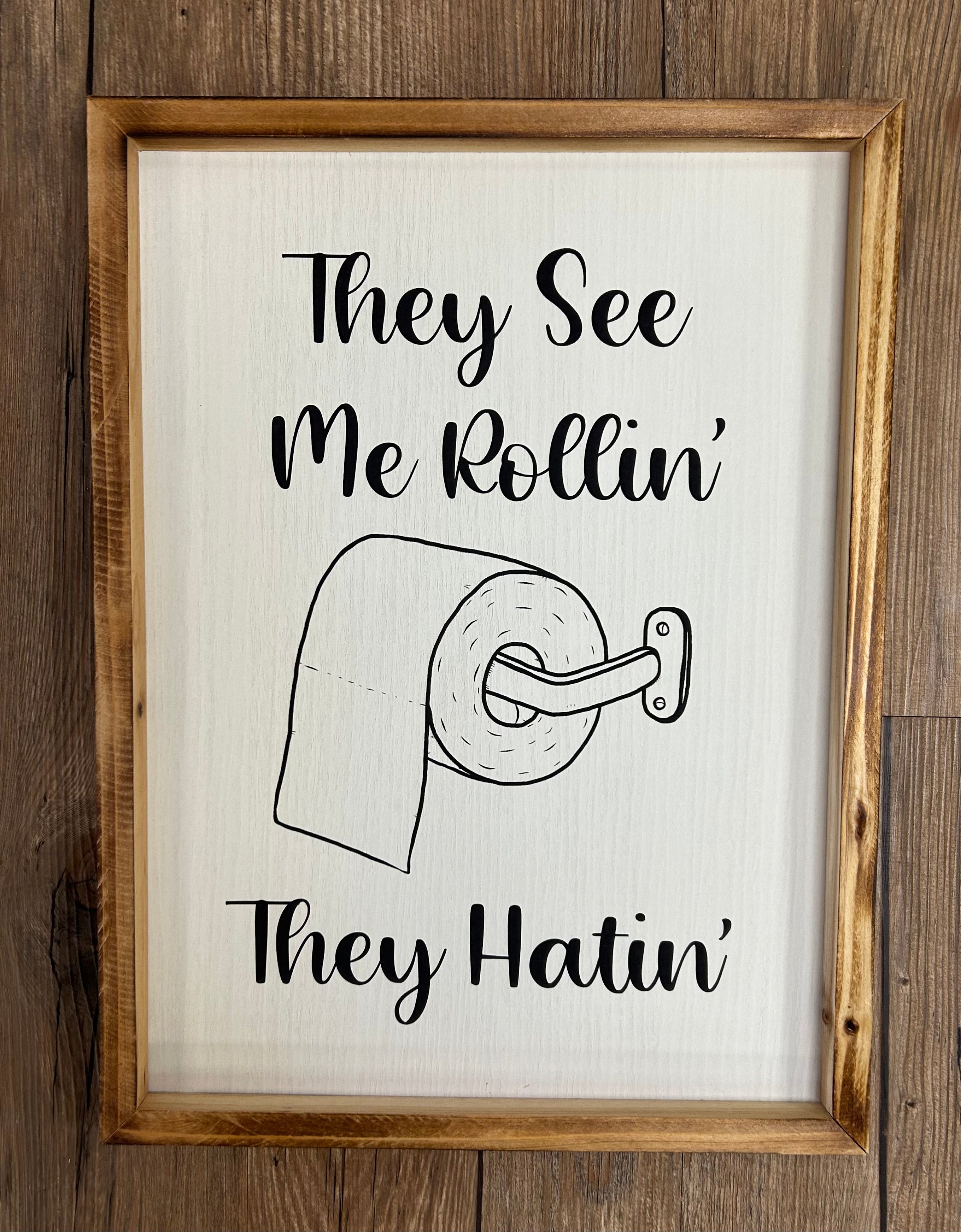 Wood Bathroom Sign - Lighten Up Shop