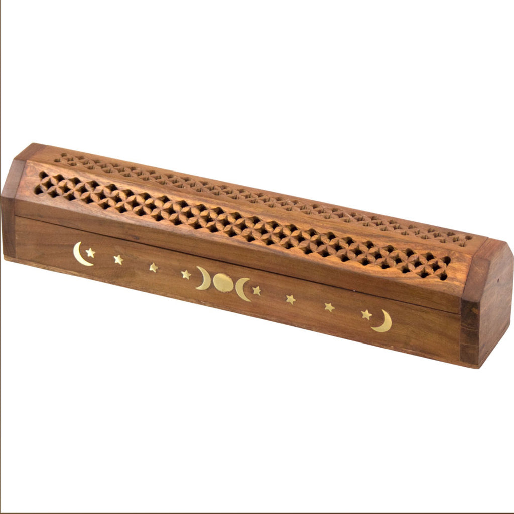 Wood Incense Holder - Moon & Stars - Lighten Up Shop