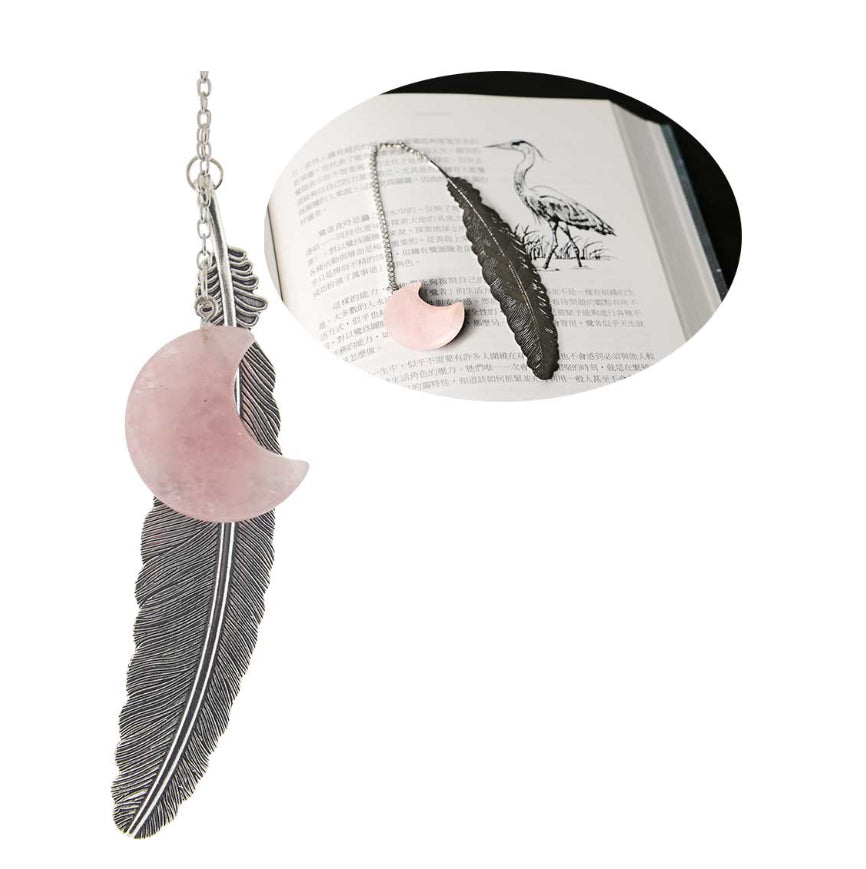 Metal Feather Bookmark - Rose Quartz - Lighten Up Shop