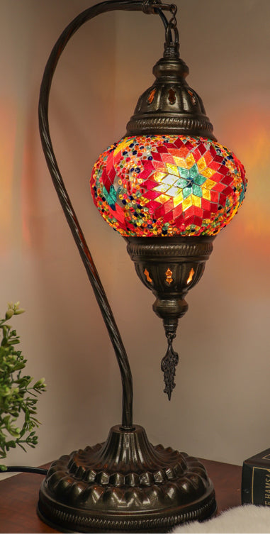 Turkish Swan Neck Mosaic Table Lamp-Fire - Lighten Up Shop