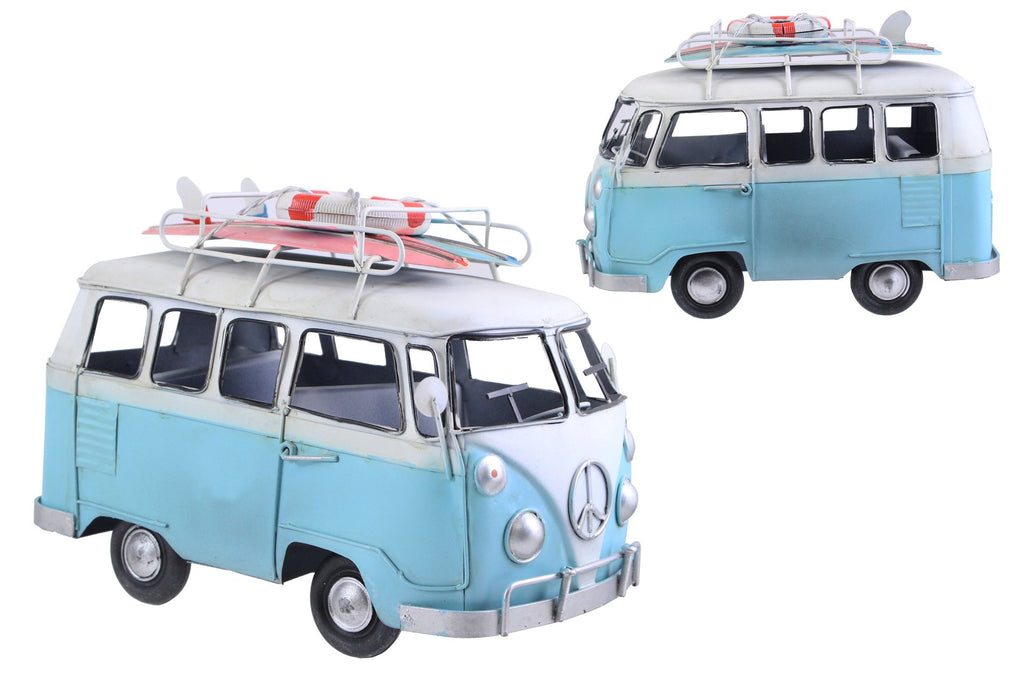 VW Bus Metal Blue with Surf Board - Lighten Up Shop