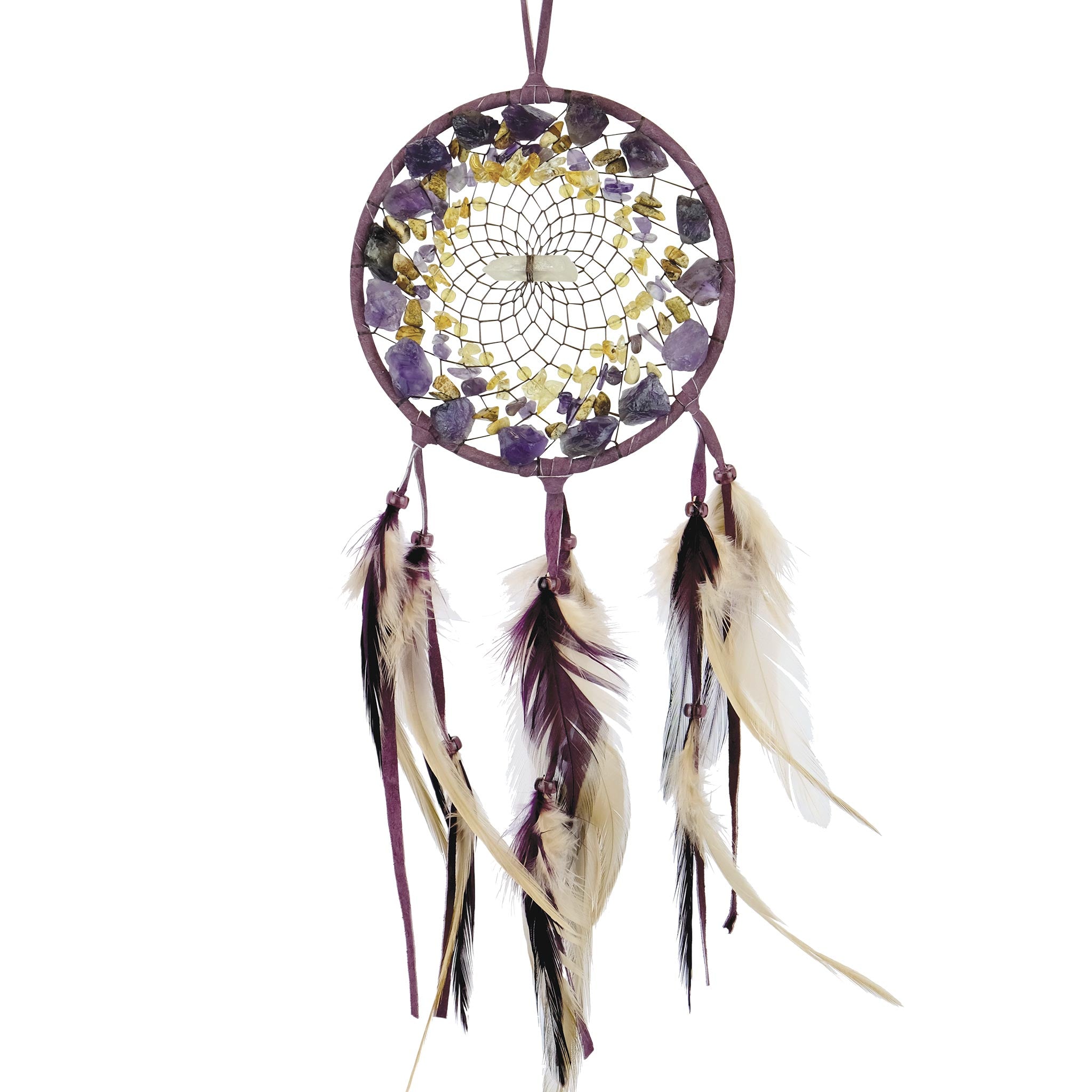 Dreamcatcher 4" Amethyst, Citrine, Jasper, Quartz - Lighten Up Shop