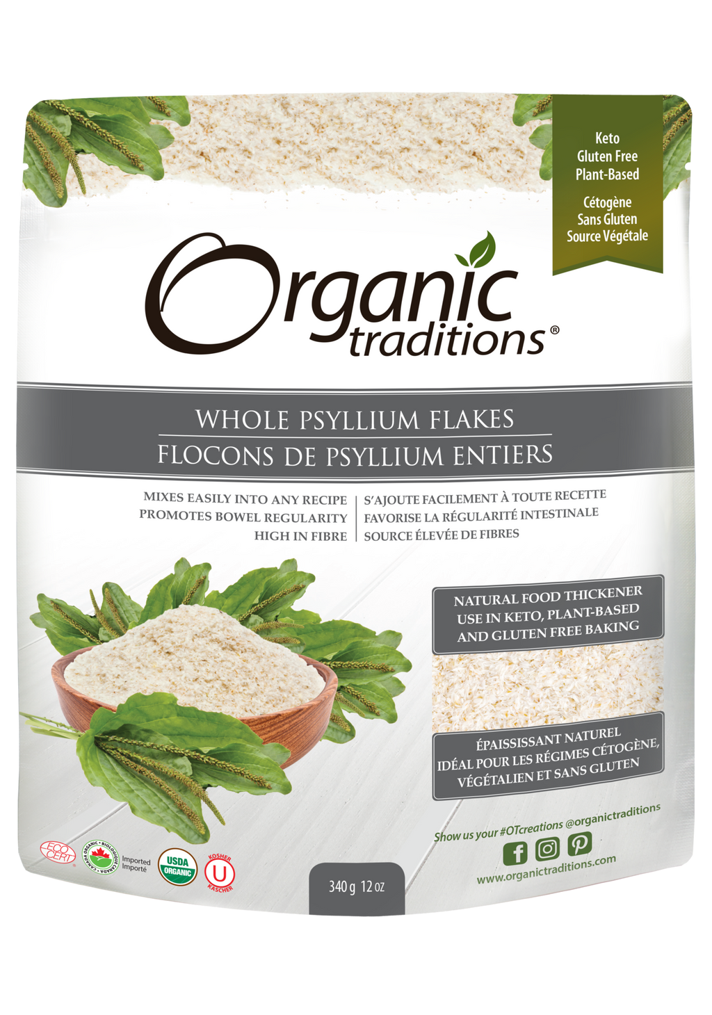 Organic Traditions Whole Psyllium Flakes 340g - Lighten Up Shop