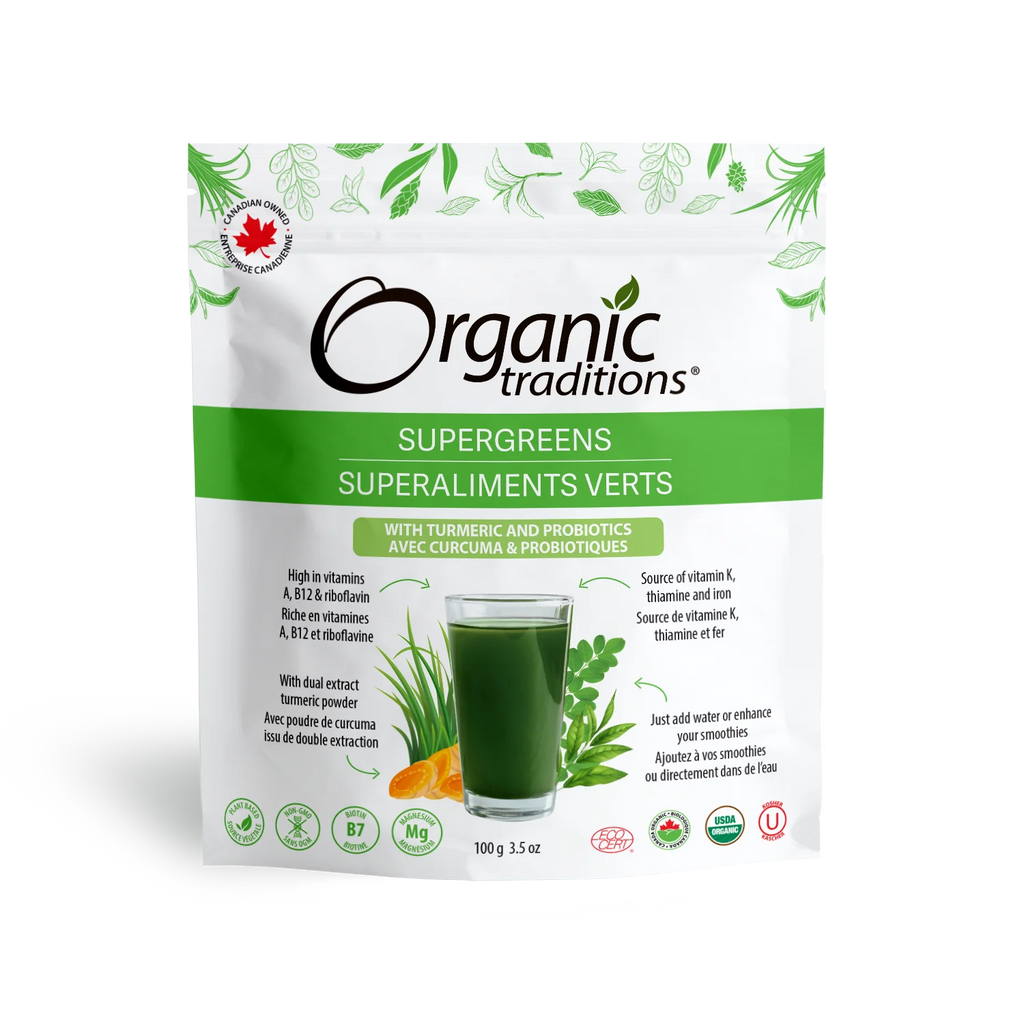 Organic Traditions Supergreens (with Turmeric and Probiotics) 100g - Lighten Up Shop